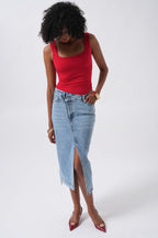 Square Neck Thick Strap Red Bodysuit