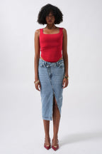 Square Neck Thick Strap Red Bodysuit
