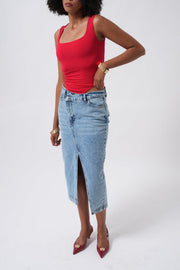 Square Neck Thick Straps Red Bodysuit