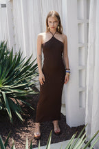 Cross Strap Maxi Brown Dress
