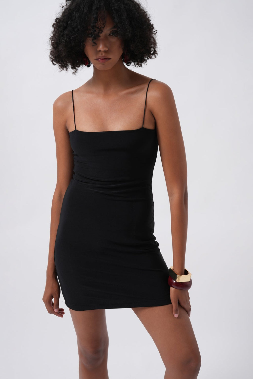 Thin Strap Mini Black Dress