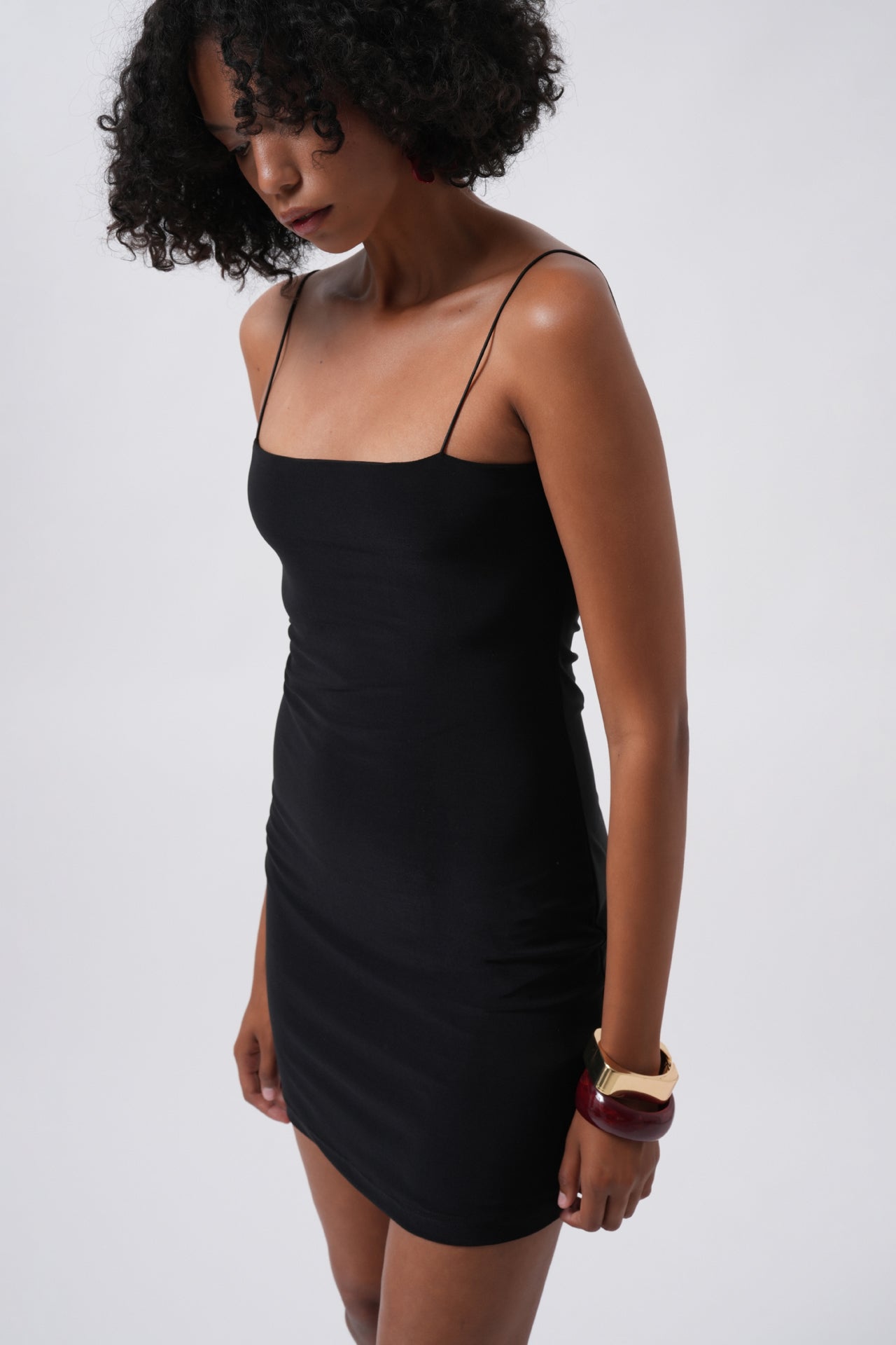 Thin Strap Mini Black Dress