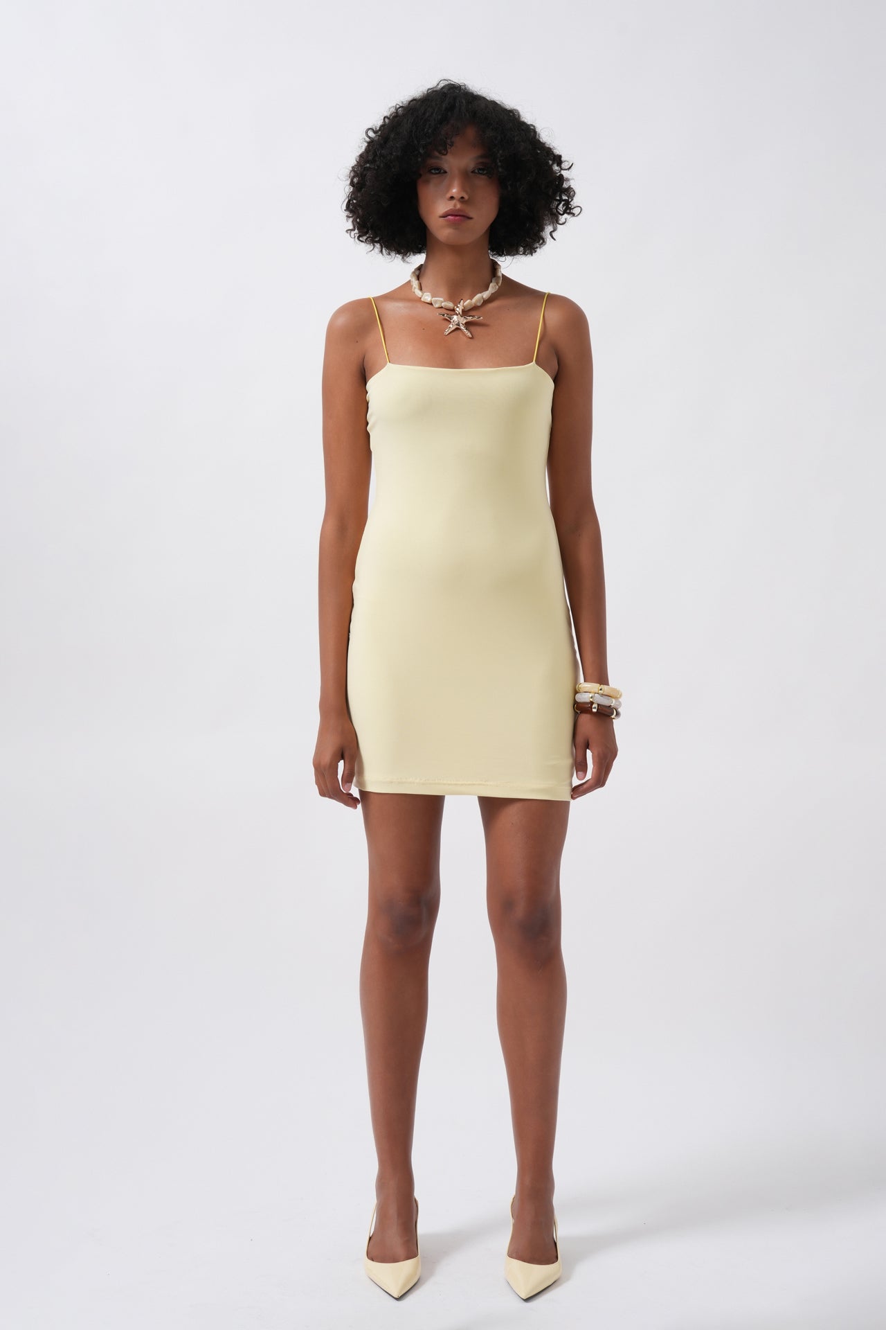 Thin Strap Mini Yellow Dress