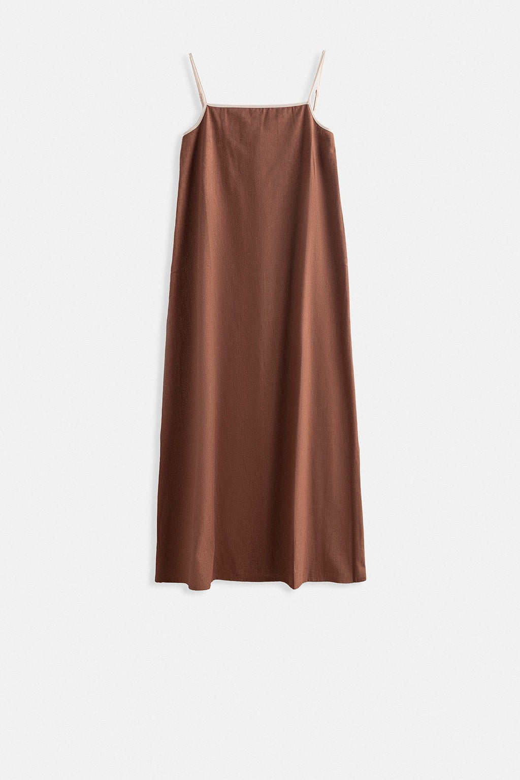 Stripe Detail Linen Maxi Brown Dress