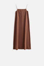 Stripe Detail Linen Maxi Brown Dress