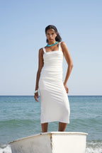 Slit Detail Back Cutout White Dress