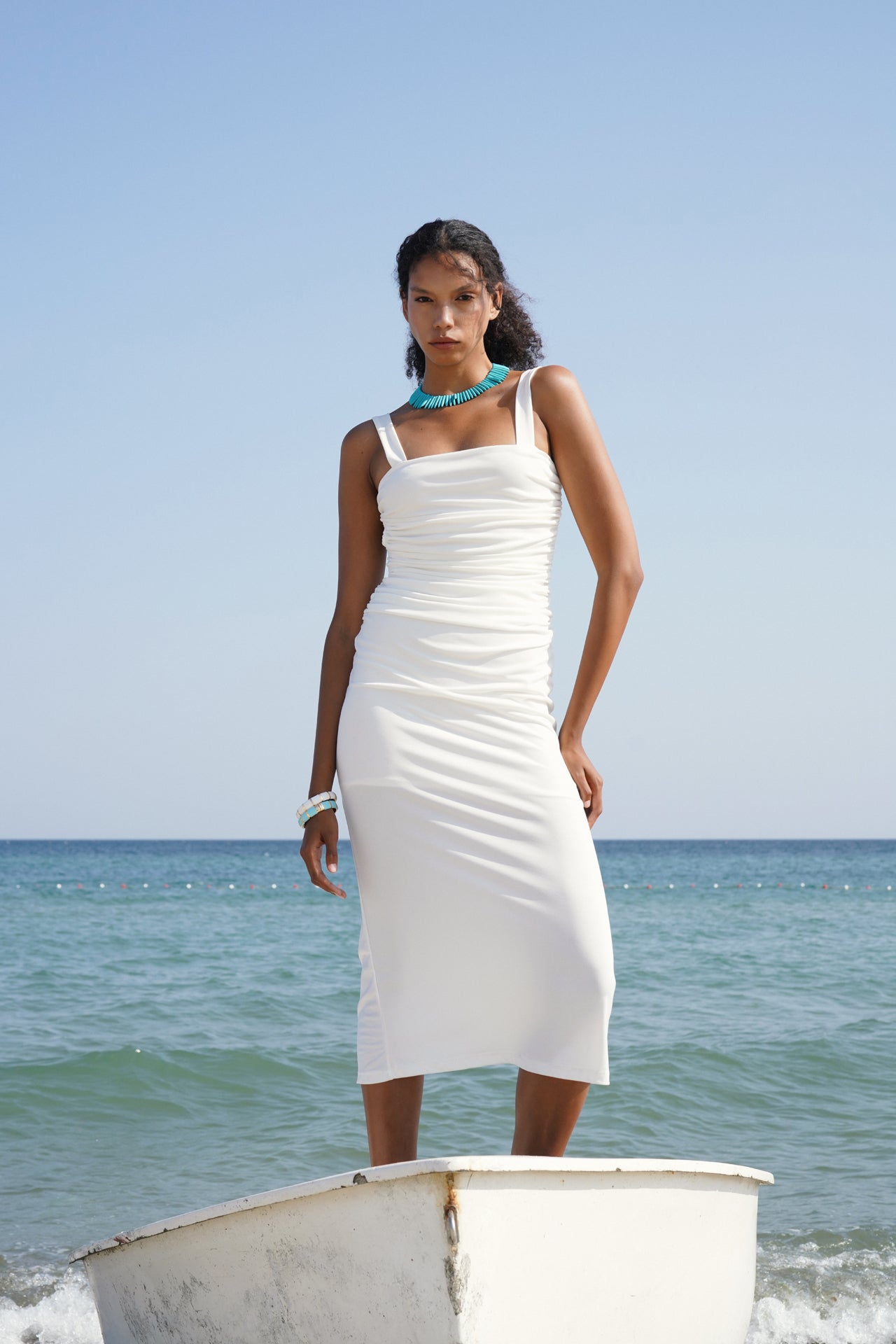 Slit Detail Back Cutout White Dress