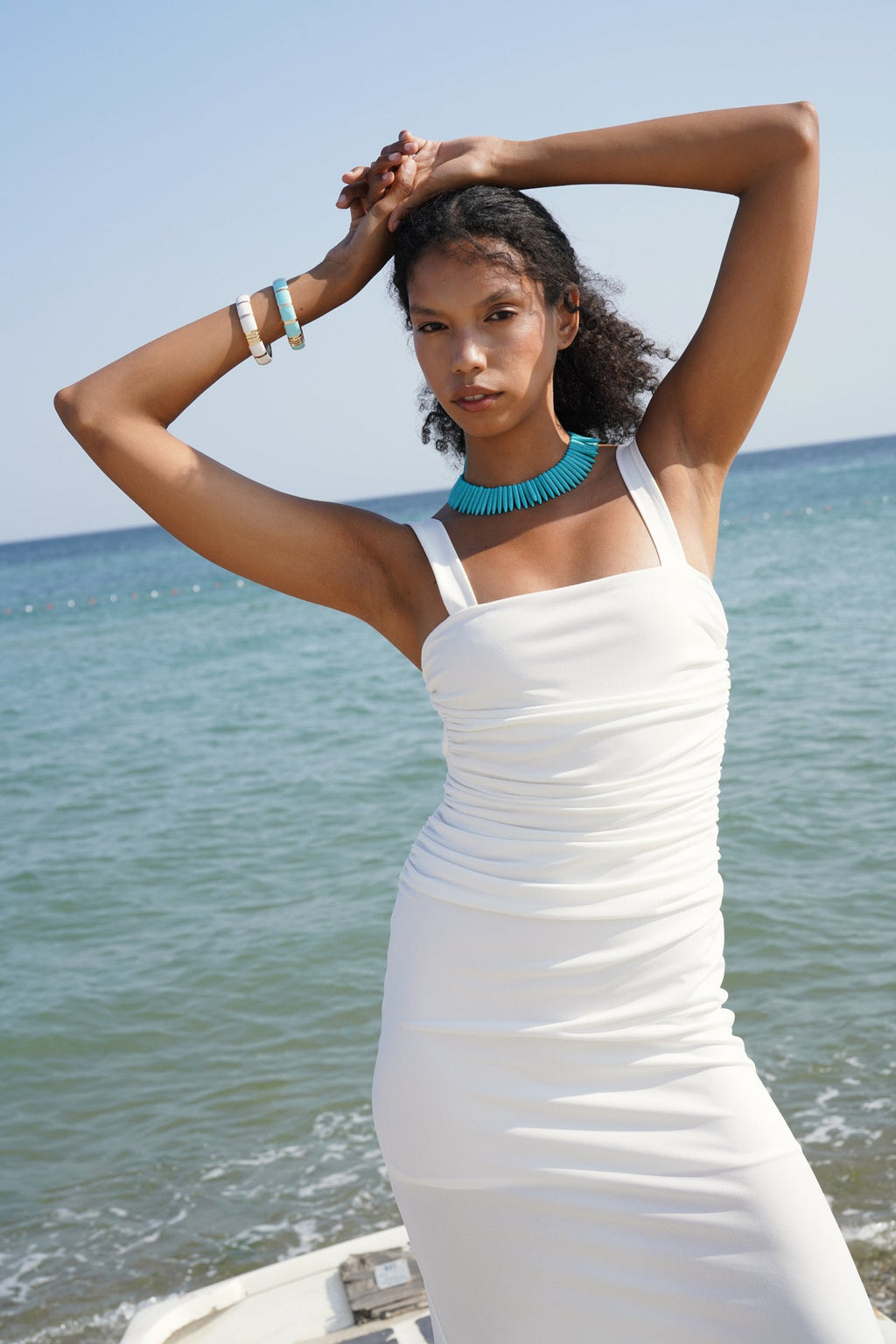 Slit Detail Back Cutout White Dress