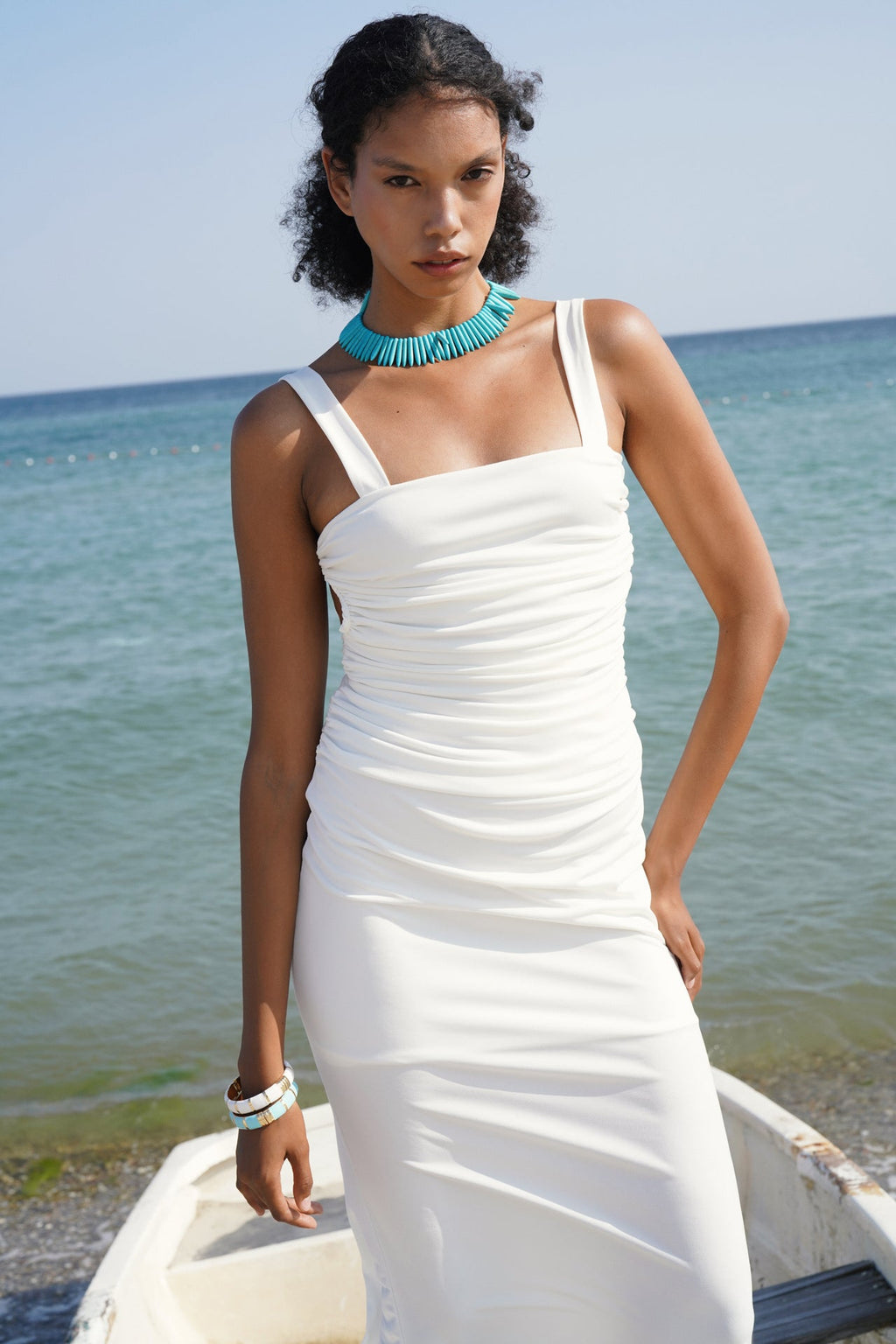 Slit Detail Back Cutout White Dress