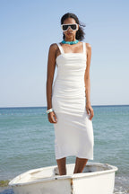 Slit Detail Back Cutout White Dress