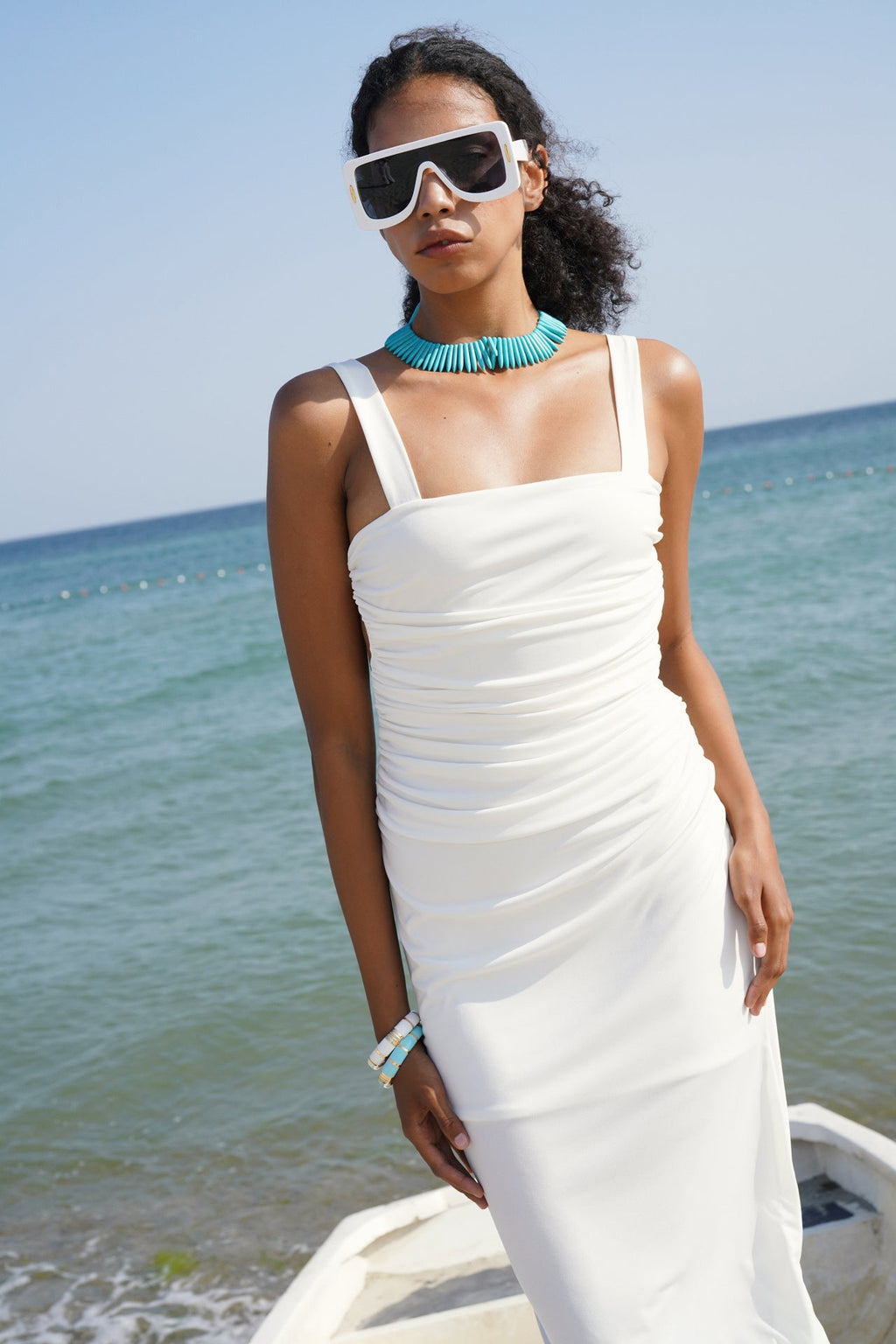 Slit Detail Back Cutout White Dress