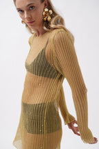 Long Sleeve Transparent Foil Gold Dress