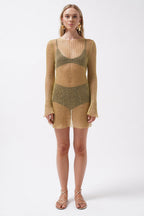 Long Sleeve Transparent Foil Gold Dress
