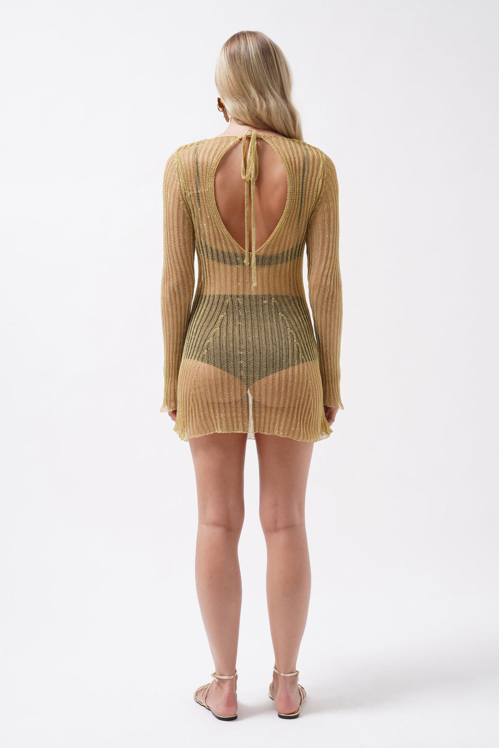 Long Sleeve Transparent Foil Gold Dress