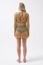 Long Sleeve Transparent Foil Gold Dress
