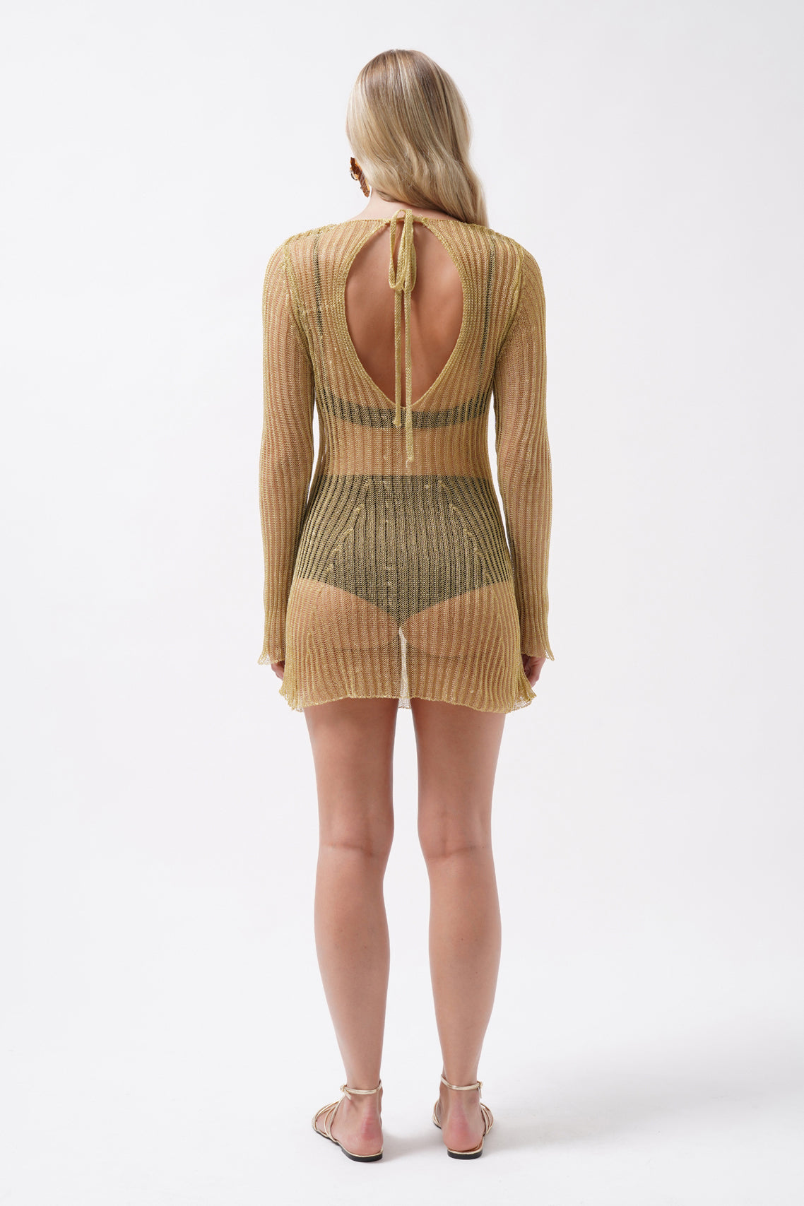 Long Sleeve Transparent Foil Gold Dress