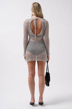 Long Sleeve Transparent Foil Silver Dress