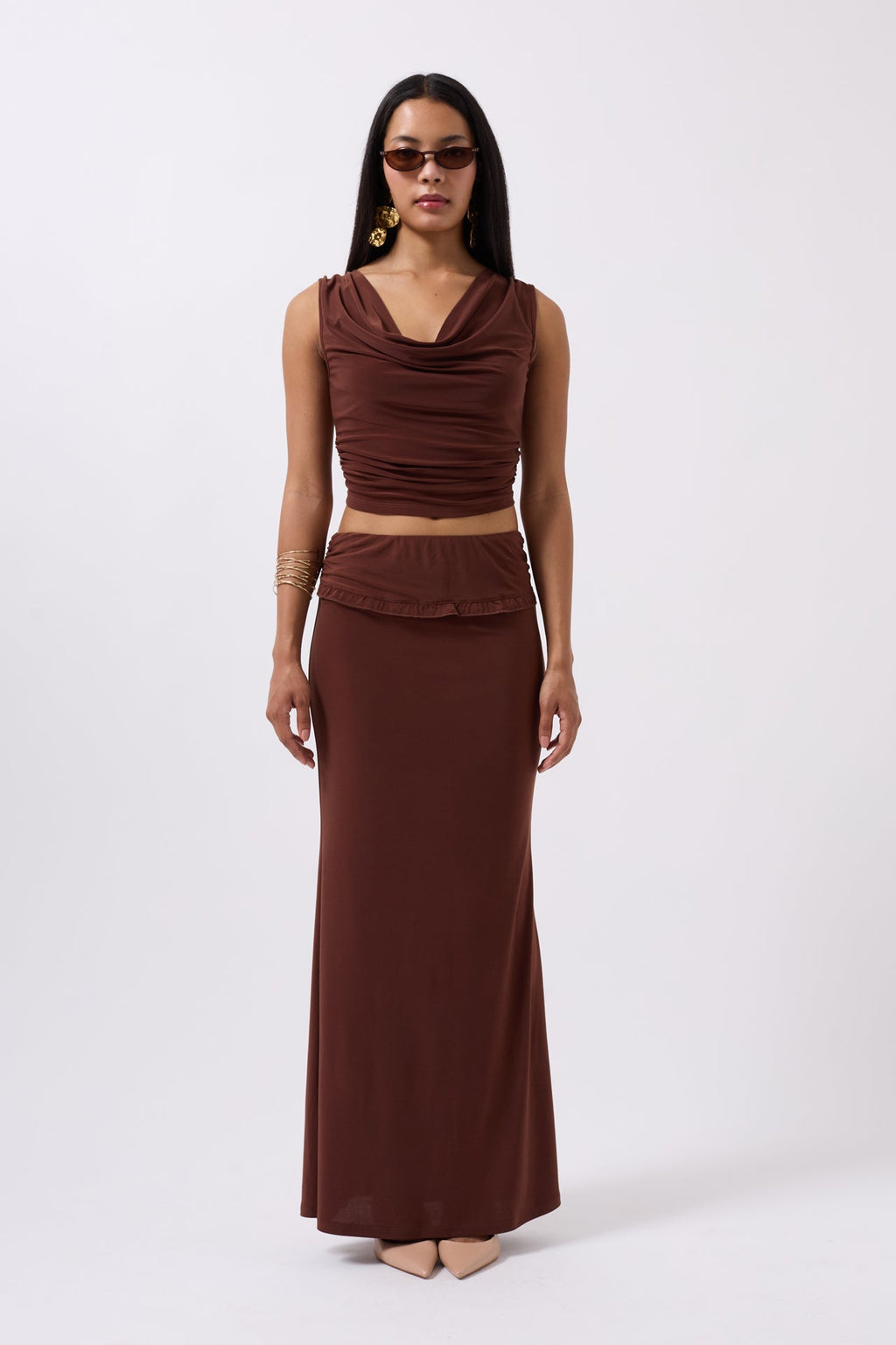Cowl Neck Brown Crop