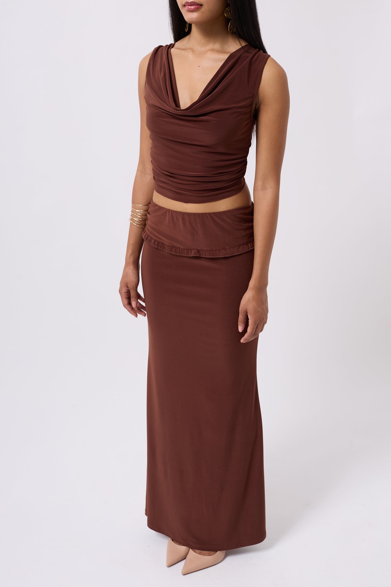 Cowl Neck Brown Crop