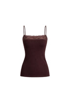 Strappy Lace Detail Brown Knit Blouse