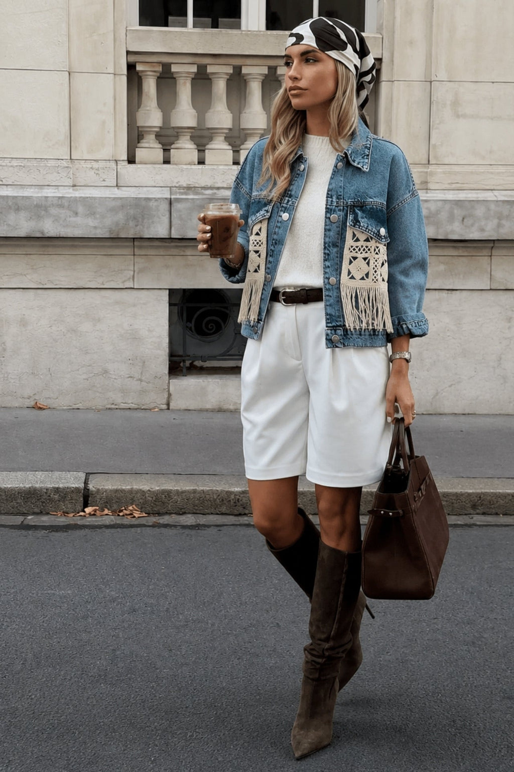 Fringe Detail Basic Light Blue Denim Jacket
