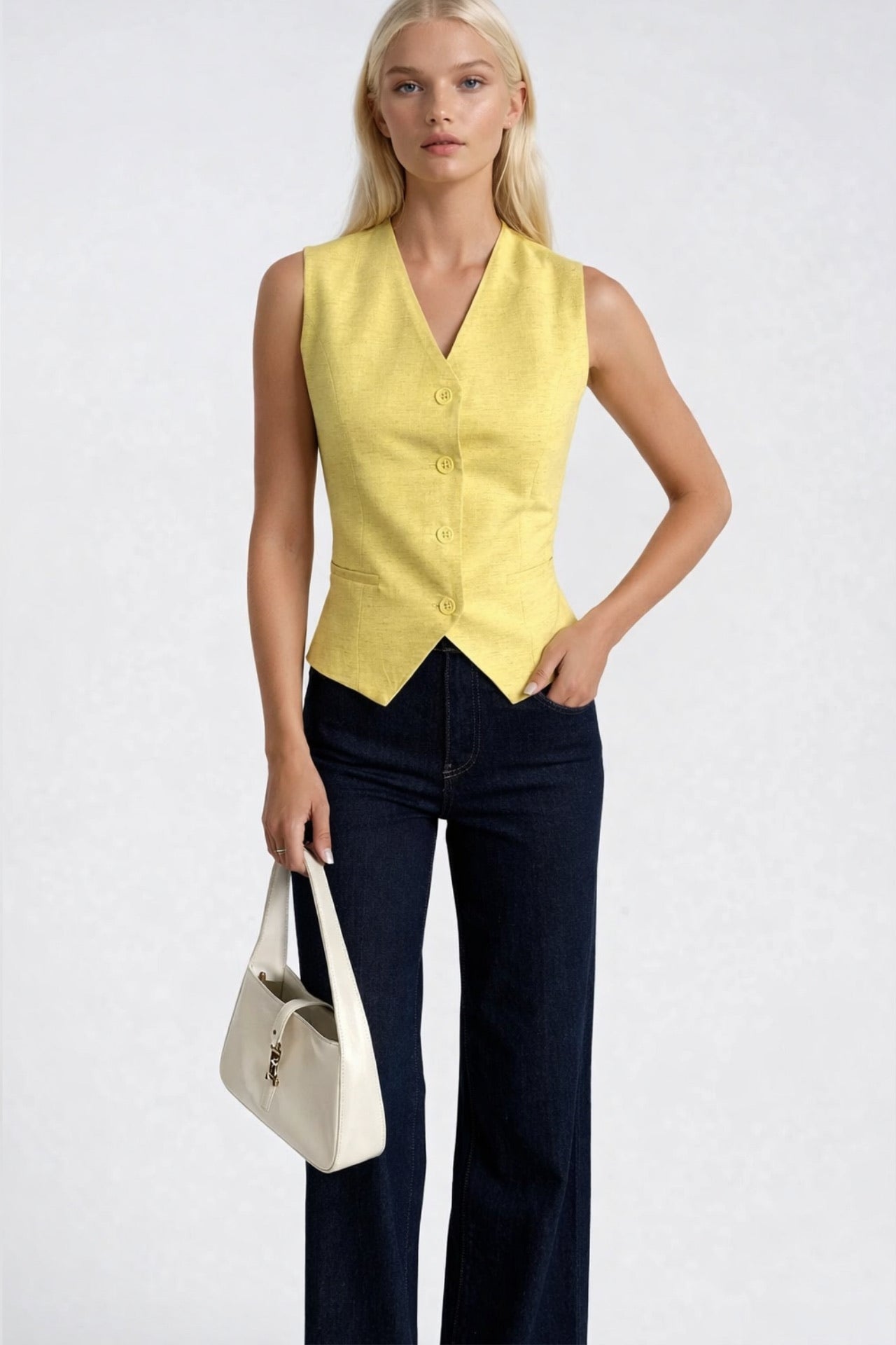 Welt Pocket Buttoned Yellow Vest