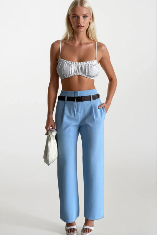 Belt Detail High Waist Baby Blue Pants