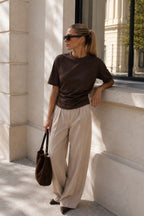 Waist Ruched Basic Brown T-Shirt