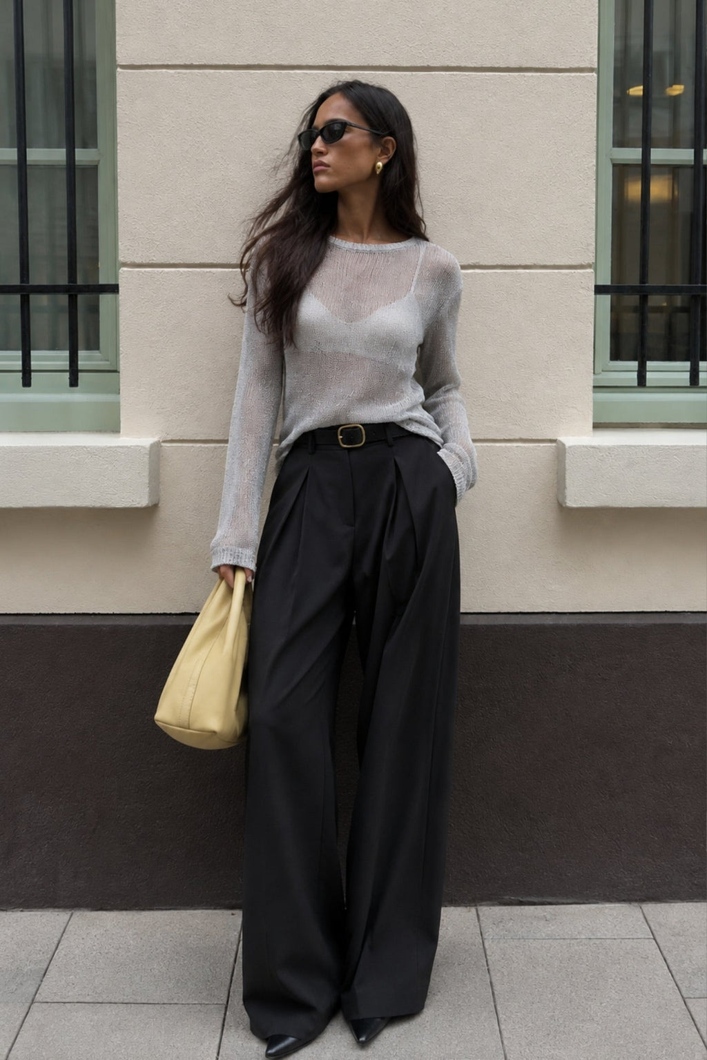 Foil Long Sleeve Silver Transparan Blouse