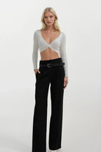 Waistt Detail Black High Waist Pants