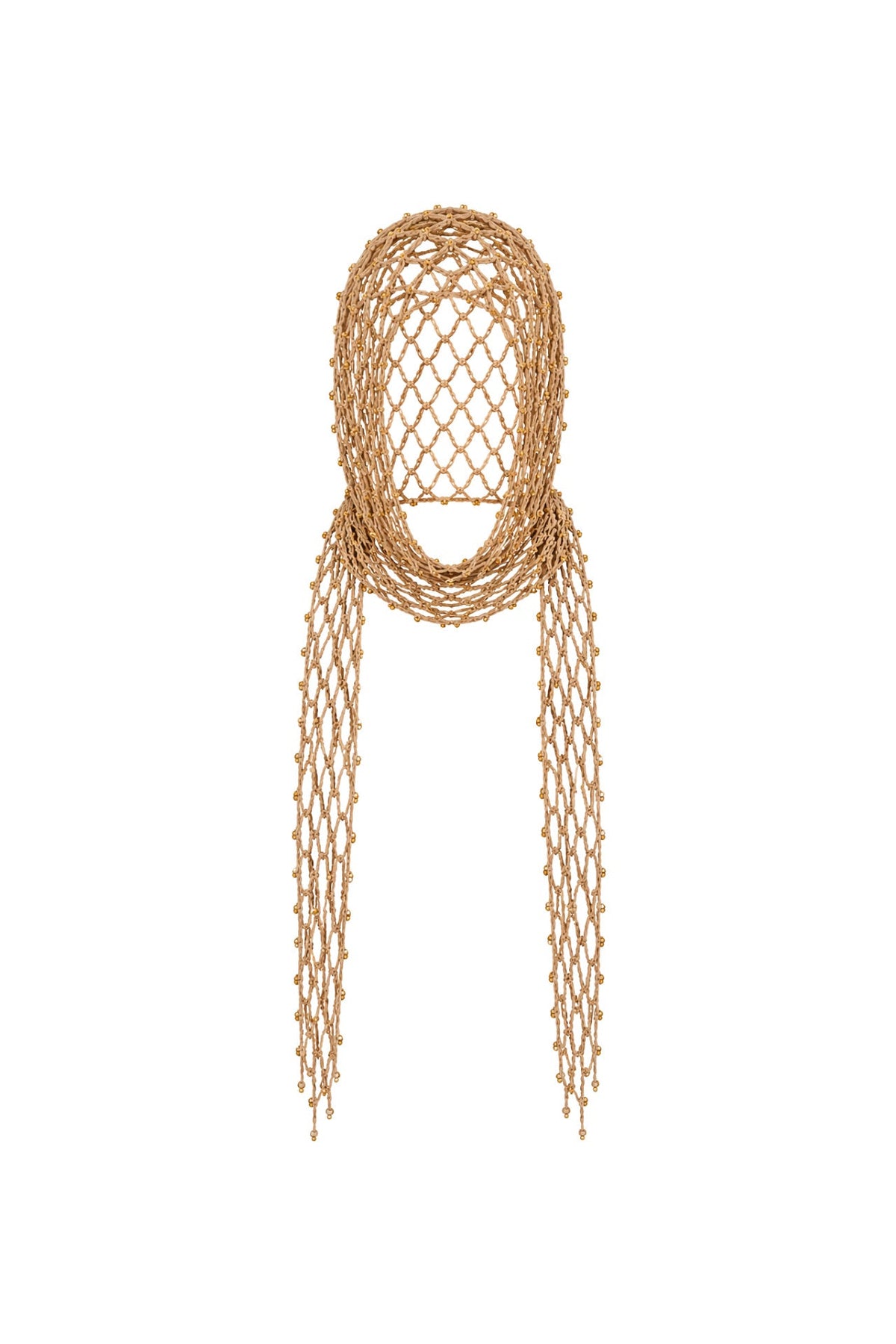 Pearl Detail Tie-Up Beige Hair Accessory
