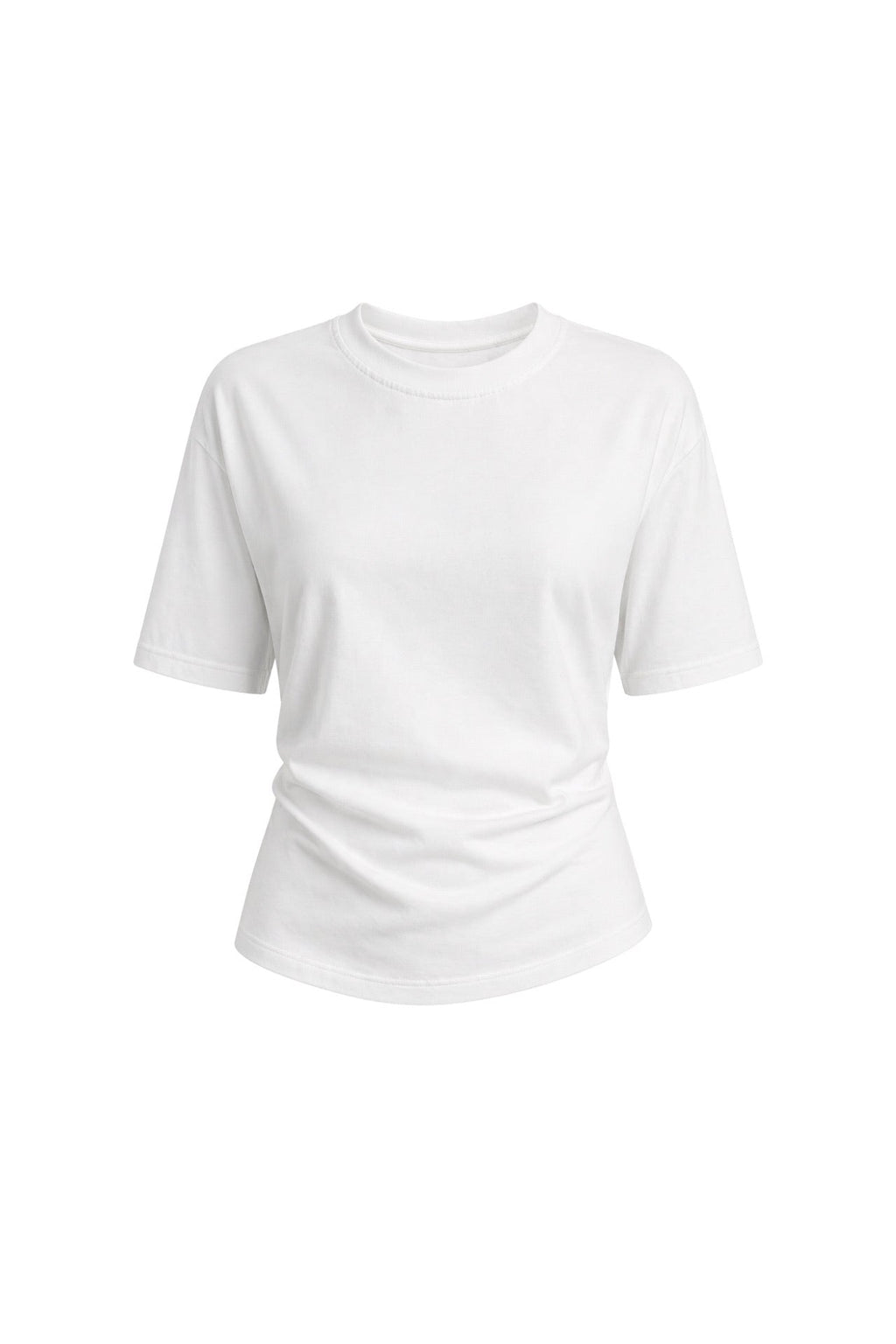 Waist Ruched Basic White T-Shirt