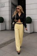 Belt Detail High Waist Yellow Pants