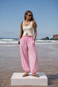 Pink Modal Balloon Trousers with Elastic Waist Detail