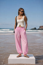 Pink Modal Balloon Trousers with Elastic Waist Detail