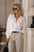 Cep Detay Basic Oversize White Shirt