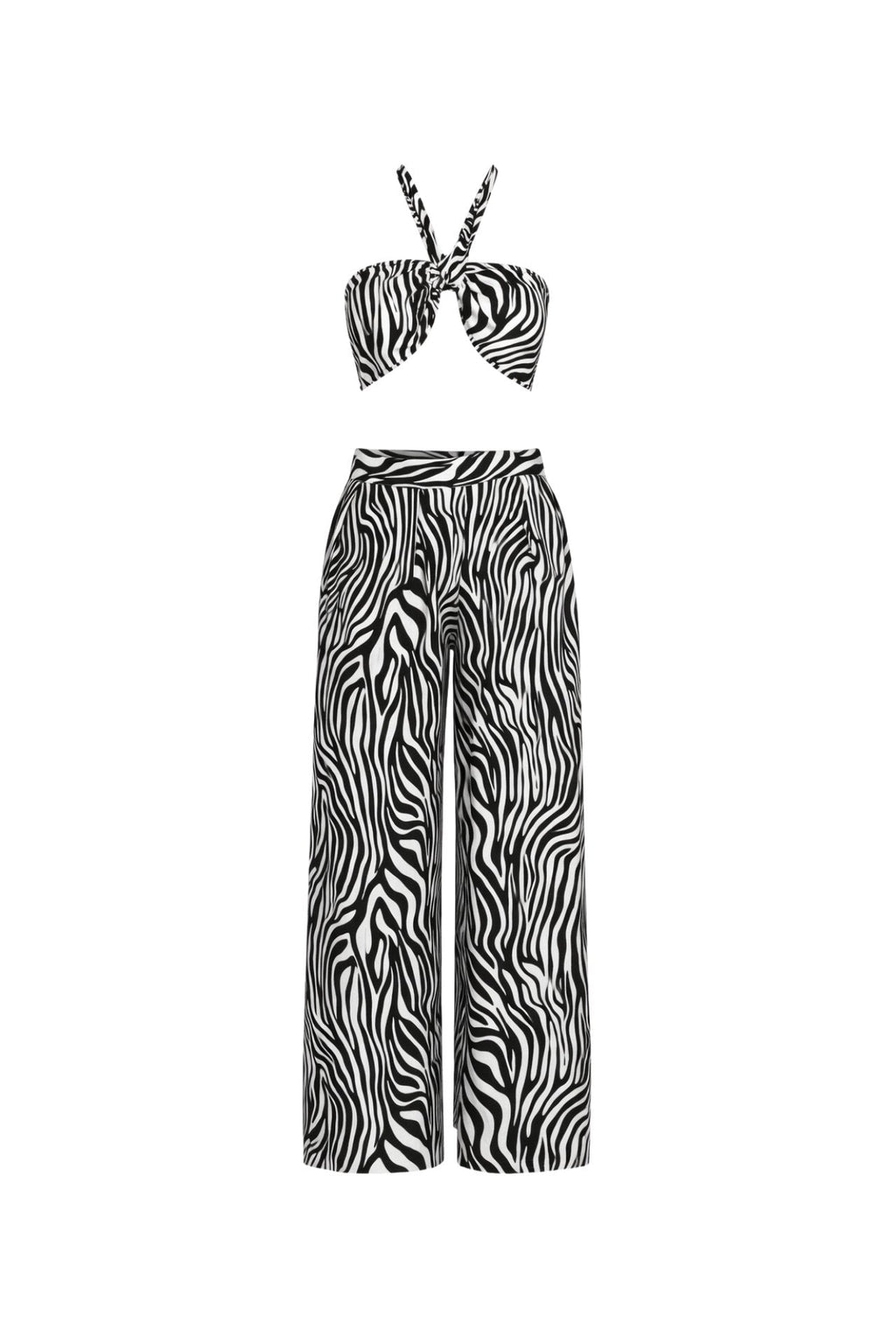 Zebra Pattern Crop Blouse Pants Two-Piece Set