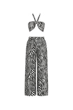 Zebra Pattern Crop Blouse Pants Two-Piece Set