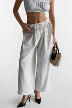 Drawstring Detail Cotton White Pants