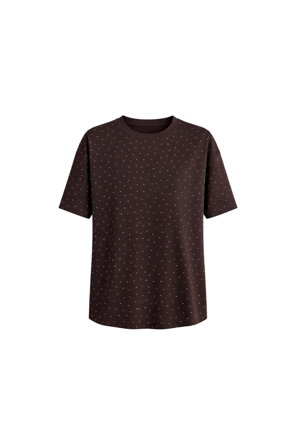 Crew Neck Stone Detail Brown T-Shirt