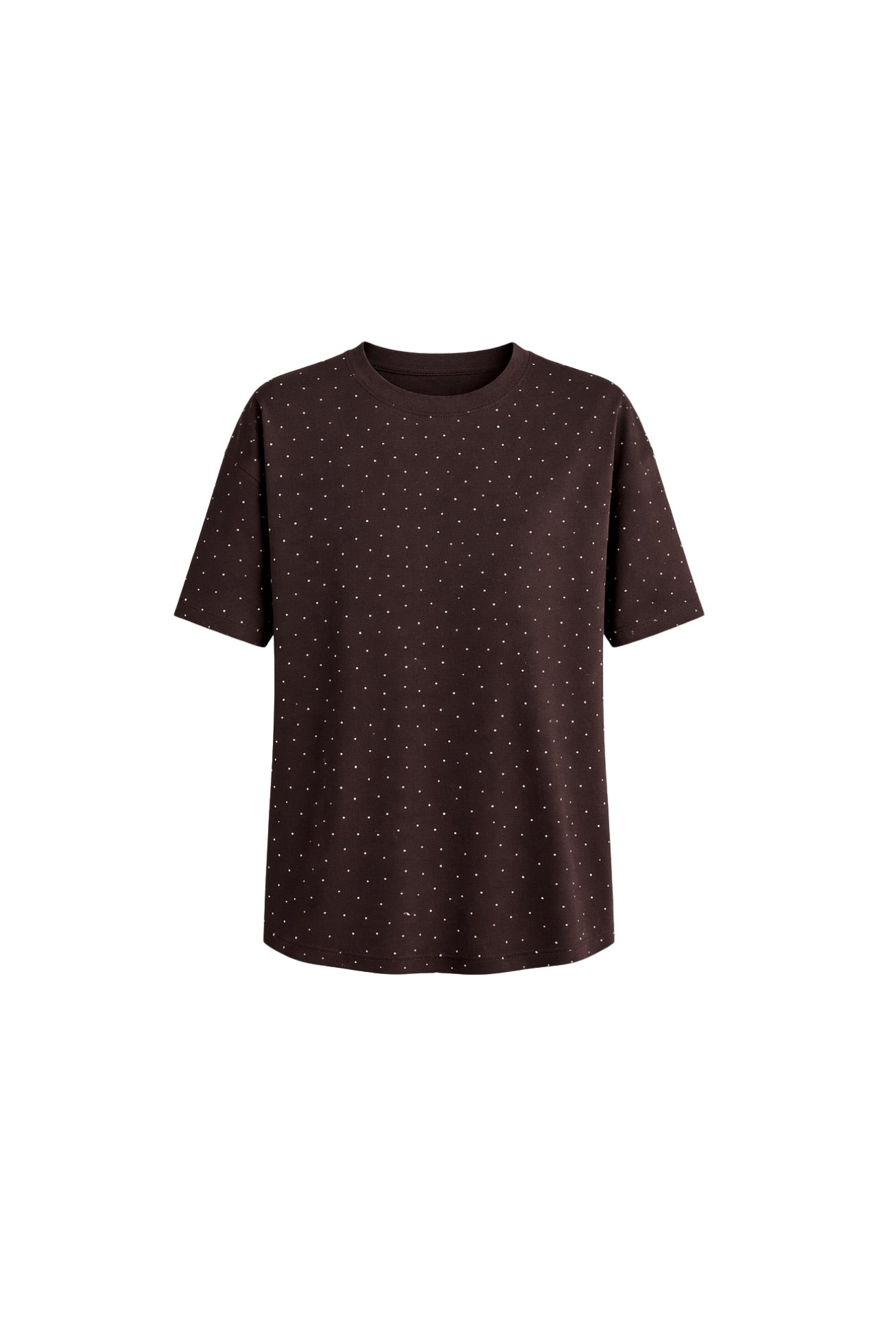 Crew Neck Stone Detail Brown T-Shirt
