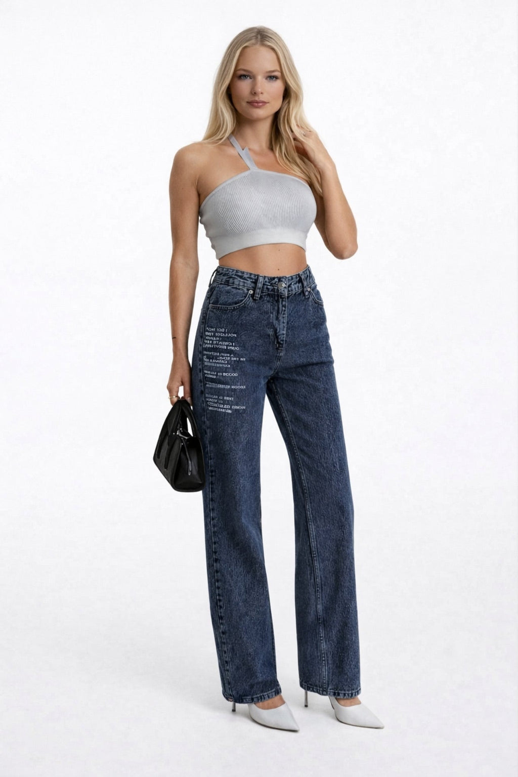 Printed Low Waist Blue Jeans