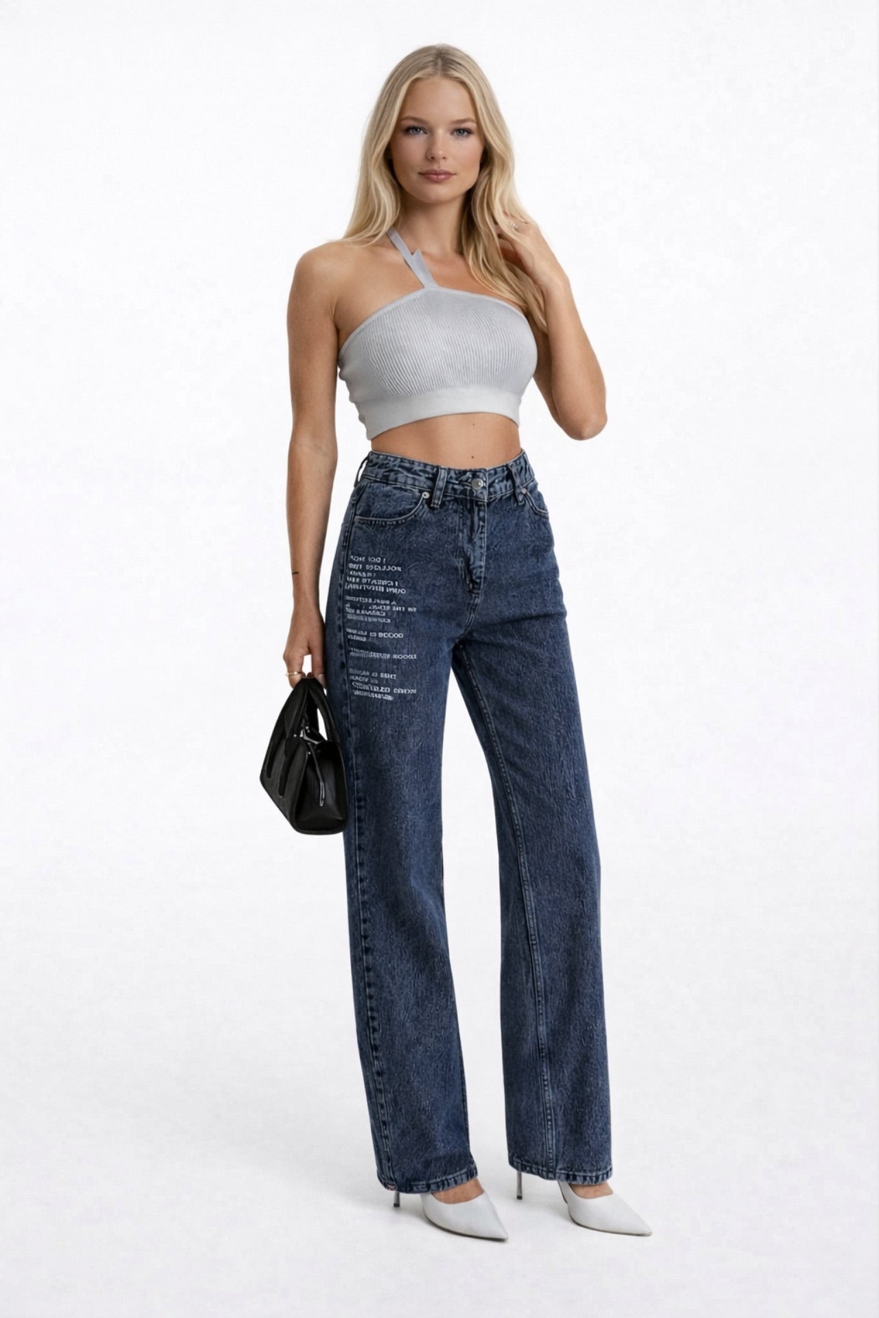 Printed Low Waist Blue Jeans