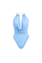 Plunging Neck Accessory Detail Blue Bodysuit
