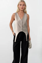 Waistt Detail V Neck Stone Vest