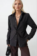 Padded Shoulder Oversize Black Shirt