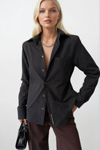 Padded Shoulder Oversize Black Shirt