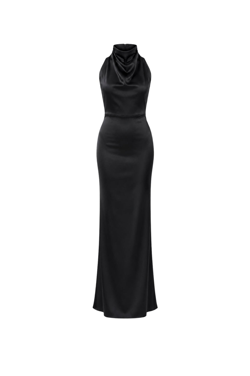 Cowl Neck Maxi Black Satin Dress