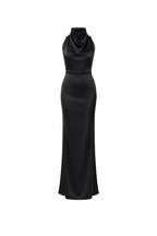 Cowl Neck Maxi Black Satin Dress