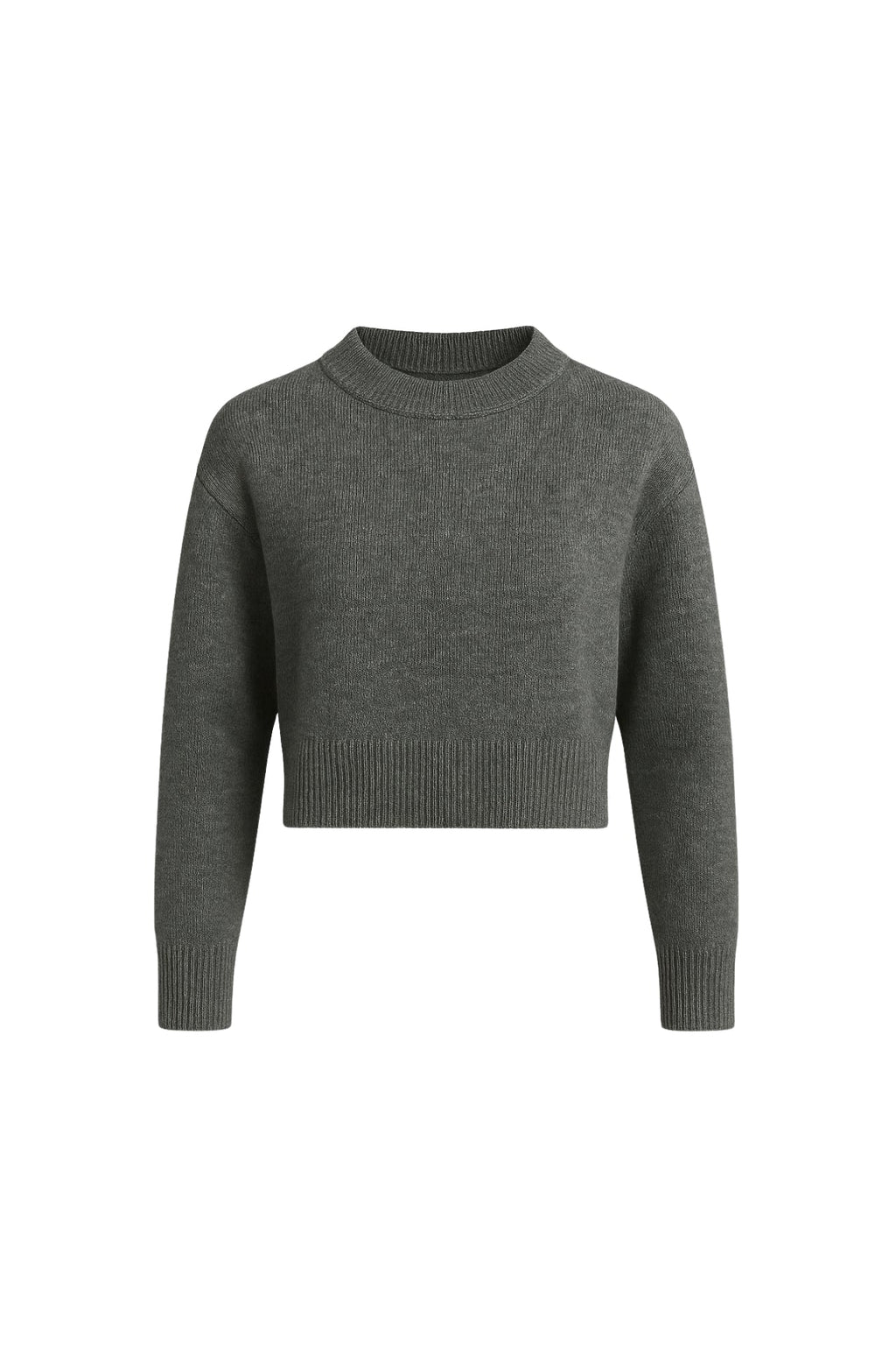 Crew Neck Crop Anthracite Knit Sweater